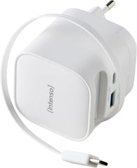 Intenso W65ACIC GaN Snellader 65W met Geïntegreerde USB-C Kabel - Wit