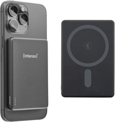 Intenso MW5000 Magnetische powerbank 5000 mAh – compatibel met MagSafe, draadloos opladen 15 W, USB-C PD 20 W, plat en compact – getest in Duitsland – grijs