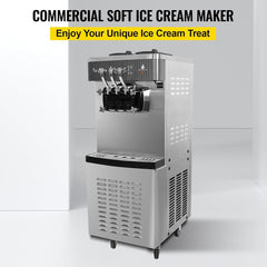 20-28 L/h 2400W Commercial Ice Cream Maker 3 Flavours Hard Ice Cream Maker for Yogurt, Coffee, Snack Bar, Restaurant, Supermarket
