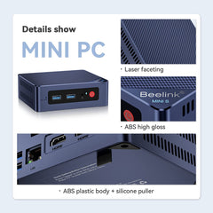 Beelink MINI-S12 Pro Mini PC, 12th Gen Intel Alder Lake-N100 Processor (up to 3.4GHz) Mini Computer, 16G RAM 500GB SSD Business Mini Desktop PC, Dual HDMI/WiFi6/BT 5.2/RJ45/WOL/Auto Power On