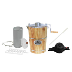 Elite Gourmet EIM916 IJsmachine, traditioneel, elektrisch, vintage emmer van appalachenhout, klassieke gegoten handslinger als bonus, gebruikt steenzout, roert ijs in enkele minuten, grenen, 6,82 l