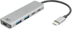 ACT USB C-hub, 4-poorts USB 3.0 Hub, 2X USB-C en 2X USB-A, met premium aluminium behuizing, grijs – AC7072