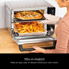 Ninja DCT401 12-in-1 dubbele oven met FlexDoor, FlavorSeal en intelligente afwerking, snelle convectie en luchtfrituurbodem, bakken, braden, toast, luchtfrituren, pizza en meer, staal