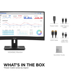 ViewSonic VG3456C 34 Inch UWQHD Gebogen Docking Monitor, 1500R, 100Hz, USB Type-C
