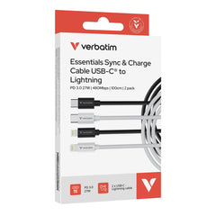 Verbatim Essentials USB-C naar Lightning Kabel 27W - Duopack (1m Zwart & Wit)