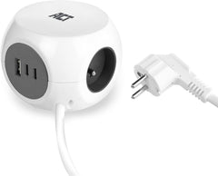 ACT Kubus stopcontact met USB, stekkerdoos 2 USB-C (30 W PD 3.0) en 1 USB-A (QC 3.0), oplader met 3 vakken, met kleefpad voor keuken, kantoor, woonkamer, kabellengte 1,5 m, kleur wit - AC2425