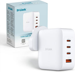 D-Link DCP-101 100W GaN Snellader - 4 Poorten (3x USB-C, 1x USB-A)