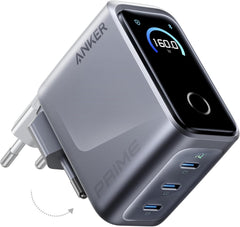 Anker Prime 160W GaN Oplader - 3x USB-C met Smart Display - Zilver
