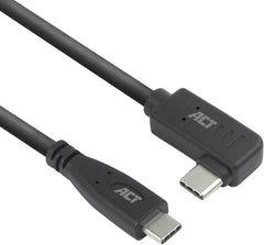 ACT AC7408 USB C hoekkabel 3 m, PD 60 W USB C hoekstekker 90 graden, rechts naar links/rechts, 10 Gbps gegevenssnelheid, videoresolutie 4K @60Hz USB Type C videokabel, datakabel, oplaadkabel