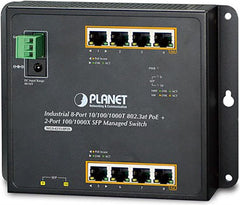 PLANETIndustriële 8-Port Gigabit PoE Wall-mount Switch & 2-Port SFP Uplink beheerd -40/+75C graden