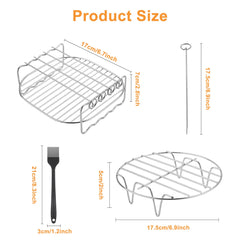 2 stuks heteluchtfriteuse-accessoires, roestvrij staal, gelaagd grillrooster en stoomerk, set voor dubbele mand, Air Fryer-accessoires, dehydratorrek met 4 grillstokjes + 1 olieborstel