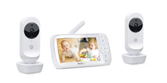 Motorola Nursery VM35-2/Ease 35-2 Babyfoon met 2 camera's, 14 cm (5,0 inch) video babymonitor display, weergave op gedeeld scherm–nachtzicht, twee-weg communicatie, wiegliedjes, zoom, kamertemperatuur