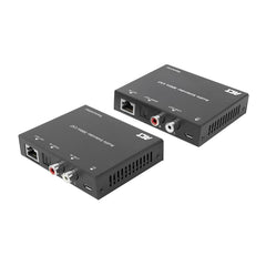 ACT Analoger/digitale audio-extender, RCA/RJ45/Toslink-aansluitingen, geïntegreerde DAC (digitaal/analoog-converter), CAT5e/CAT6 kabeloverdracht, POC (Power over kabel), tot 300 meter - AC7710