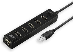 ACT AC6215 USB 2.0 Hub - 7 Poorten met Aan/Uit-schakelaar - Zwart