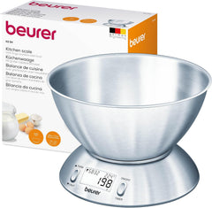 Beurer KS 54 keukenweegschaal, met roestvrijstalen kom, 1,5l inhoud, draagvermogen tot 5kg, huishoudweegschaal, kom vaatwasmachinebestendig, weegschaal voor koken, bakken en meten van ingrediënten