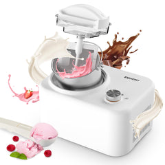 Euhomy IJsturbine-ijsmachine, ijsmachine met compressor, ijsmachines en ijsmachines, zelfkoelend, 1 l, 100 W, smoothies, bevroren yoghurt, milkshakes, doe-het-zelf ijsmachine