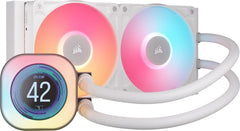 CORSAIR iCUE LINK TITAN 240 RX LCD-Vloeistofkoeler – 240mm AIO – Geluidsarme – FlowDrive-Koelsysteem – Intel LGA 1851/1700, AMD AM5/AM4 – 2x RX120 RGB-Fans – Inclusief iCUE LINK-Systeemhub – Wit