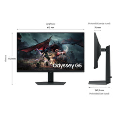 Samsung Odyssey G50D QHD Gaming Monitor, 27 inch, scherm met Fast IPS-paneel, 2.560 x 1.440 pixels, AMD FreeSync, vernieuwingssnelheid 180 Hz, responstijd 1 ms (G/G)