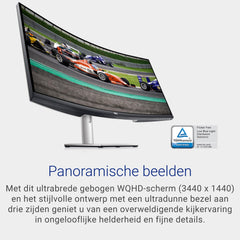 Dell S3422DW 34" WQHD (3440x1440) 21:9 1800R Gebogen Monitor, 100Hz, VA, 4ms, AMD Radeon FreeSync, Ingebouwde Luidsprekers, DisplayPort, 2x HDMI, 3x USB, 3 Jaar Garantie, Zilver