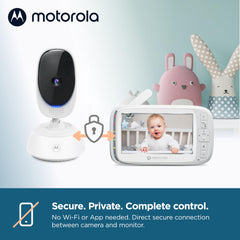 Motorola VM75 VM75 Video-babyfoon met camera, bereik van 300 m, 2,4 GHz draadloos 5-inch scherm, twee-weg audio, afstandsbediening pan, digitale kanteling, zoom, kamertemperatuursensor, slaapliedjes, nachtzicht