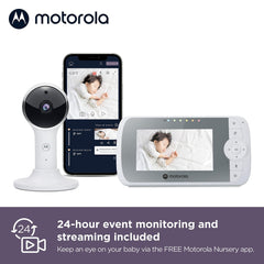 Motorola Nursery VM64-4,3 WiFi-videobabyfoon met camera - Smartphone-app, magnetische houder, groot bereik, tweerichtingsaudio, digitale zoom, kamertemperatuur, slaapliedjes, nachtzicht