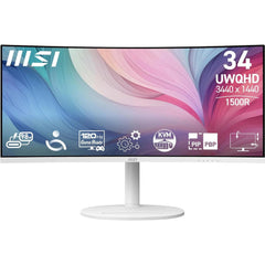 MSI Modern MD342CQPW 34 inch UWQHD gebogen 1500R pc-monitor - VA-paneel 3440 x 1440, KVM, PIP/PBP, breed kleurengamma, oogcomfort, geïntegreerde luidspreker, 3-assig verstelbaar - HDMI 2.0b, DP 1.4