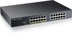 Zyxel GS1915-24EP, PoE-switch met 24 poorten, GbE met 24 poorten, 130 watt 802.3at, rackmount, zonder ventilator, slimme hybride modusswitch, standalone van NebulaFlex Cloud