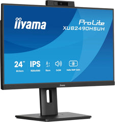 iiyama Prolite XUB2490HSUH-B2 23.8" 23.8 Inch IPS LED-monitor Full HD 100H HDMI DP USB 3.2 Hoogteaanpassing Pivot Windows Hello 5 MP Webcam Adaptieve Sync Zwart