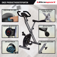 Ultrasport F-Bike, fietstrainer, hometrainer, inklapbare hometrainer, lcd-display, opt. handsensoren; verstelbare weerstanden, eenvoudige montage, ideaal voor sporters en senioren