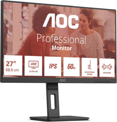 AOC U27E3UF - 27 Inch 4K UHD Monitor - In Hoogte Verstelbaar - Zwart