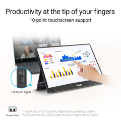 ASUS ZenScreen Touch MB16AMTR portable monitor — 16 inch (15.6 inch viewable), FHD (1920 x 1080), IPS, 10-point touch, Built-in Battery, Hybrid Signal Solution, Mini-HDMI