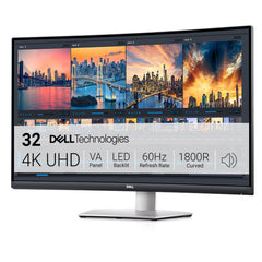 Dell S3221QSA 31.5" 4K UHD (3840x2160) 1800R Gebogen Monitor, 60Hz, VA, 4ms, AMD FreeSync, 99% sRGB, Ingebouwde Luidsprekers, DisplayPort, 2x HDMI, 3x USB, 3 Jaar Garantie, Zilver