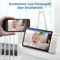 Vtech RM7764HD babyfoon met camera, 1080p, wifi, externe toegang, 7 inch video babymonitor, 360° zwenk- en kantelbaar, babyfoon met camera, HD nachtzicht, 2-weg talktemperatuursensor, iOS en Android