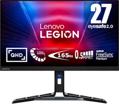 Lenovo Legion R27q-30 EyeSafe Gaming Monitor (QHD, IPS, 165Hz, 0,5ms MPRT, HDMI + DP, DP-kabels, FreeSync Premium, luidsprekers) instelling in kantel/hoogte/draaien/draaien
