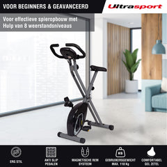 Ultrasport F-Bike, fietstrainer, hometrainer, inklapbare hometrainer, lcd-display, opt. handsensoren; verstelbare weerstanden, eenvoudige montage, ideaal voor sporters en senioren