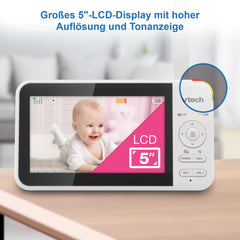 VTech VM924 Babyfoon met camera, 5 inch video babymonitor, 31 uur batterijduur, babyfoon met camera, 300 m bereik, HD nachtzicht, 2-weg talk temperatuursensor