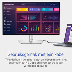 Dell U2724DE UltraSharp Thunderbolt 27" QHD (2560x1440) Monitor, 120Hz, IPS Black, 5ms, 98% DCI-P3, 2x Thunderbolt, 2x USB-C, 2x DisplayPort, HDMI, 4x USB, RJ45, 3 Jaar Garantie, Zilver