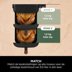 Ninja Double Stack XL Airfryer, Verticale Friteuse met Dubbele Lades en 4 Bereidingsniveaus, 2 Lades, 2 Rekken, Ruimtebesparend Ontwerp, 9,5 Liter Inhoud, 6 Functies, 8 Porties, Tang, SL400EUCP