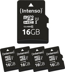 Intenso MicroSD-kaart, premium multipack, 5x 16 GB, micro SDHC voor smartphones, tablets en camera's, waterdicht, valbestendig, röntgenbestendig, temperatuurbestendig, tot 90 MB/s