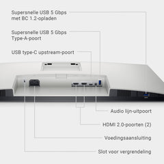 Dell S2722QC USB-C 27" 4K UHD (3840x2160) Monitor, 60Hz, IPS, 4ms, AMD FreeSync, 99% sRGB, HDR, Ingebouwde Luidsprekers, USB-C, 2x HDMI, 2x USB, 3 Jaar Garantie, Zilver
