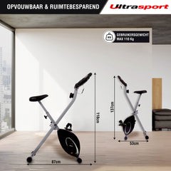 Ultrasport F-Bike, fietstrainer, hometrainer, inklapbare hometrainer, lcd-display, opt. handsensoren; verstelbare weerstanden, eenvoudige montage, ideaal voor sporters en senioren