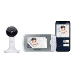 Motorola Nursery VM64-4,3 WiFi-videobabyfoon met camera - Smartphone-app, magnetische houder, groot bereik, tweerichtingsaudio, digitale zoom, kamertemperatuur, slaapliedjes, nachtzicht