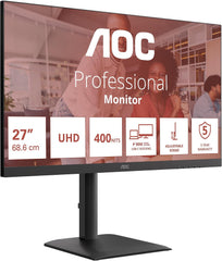 AOC U27E4CV - 27 Inch 4K UHD IPS Monitor (USB-C 90W PD, Ergonomisch)