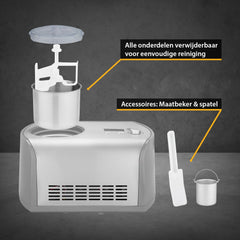 TZS First Austria Ice Maker with Compressor | Self-Cooling Ice Maker with Removable 1.2-Litre Stainless Steel Ice Container and Lid Opening for Ingredients | Home Ice Cream Maker
