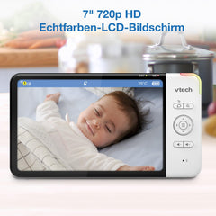 Vtech RM7764HD babyfoon met camera, 1080p, wifi, externe toegang, 7 inch video babymonitor, 360° zwenk- en kantelbaar, babyfoon met camera, HD nachtzicht, 2-weg talktemperatuursensor, iOS en Android