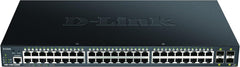 D-Link DGS-1250-52XMP/E, 52-poorten Layer 2/3 Smart Managed Gigabit Switch (48x BaseT PoE-poort, 4x 10G SFP+ slot) - Alleen EU-netsnoer