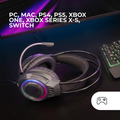 MARSGAMING MH124, Gaming Headset FRGB Rainbow, Ergonomisch Ontwerp, Flexibele Microfoon, Volumeregeling, Gaming Koptelefoon, Windows, Linux, Mac, PS4, PS5, Xbox One, Xbox Series X|S, Switch, Zwart