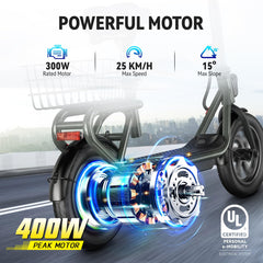 SISIGAD Elektrische Scooter 12 inch Elektrische Steppen Volwassenen Opvouwbare E Scooter met Afneembare Mand, E Roller 36V 7.8AH Batterij 25km/h Maxi Snelheid 300W Motor, Dubbele Rem & Licht