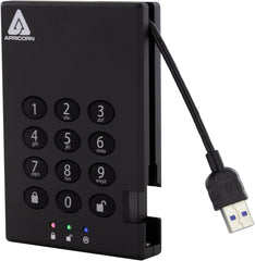 Apricorn 1 TB Aegis slot met cijfercombinatie voor het versleutelen van een USB 3.0 256-bit AES XTS draagbare externe harde schijf zwart 1 TB, A25-3PL256-1000