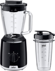 Braun PowerBlend 1 JB1051BK Blender met 1,5 l mengkan en to-go beker, Keukenmixer voor het fijnmalen, pureren en mixen, Ijscrush-functie, 2 snelheden, 600 watt, Zwart